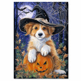 Nova Scotia Duck Toller Dog Artwork for Halloween Spooky Pumpkin Fall Canvas Art for Bedroom Home Décor on Ready to Hang 1.5" Thick Canvas Wrap, Floating Framed Canvas, Flat Rolled Canvas